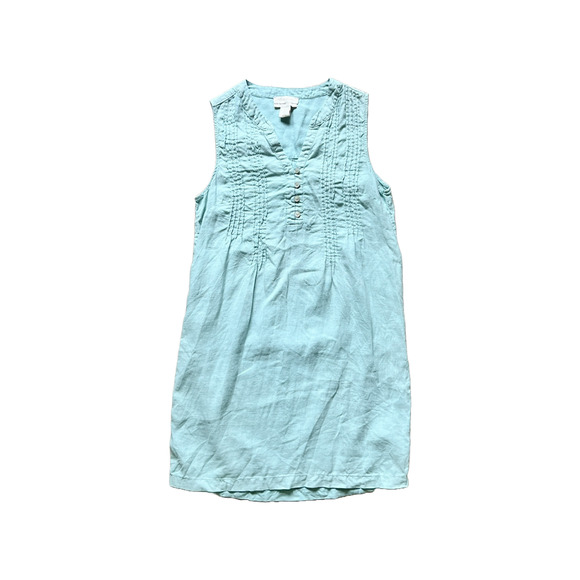 Vtg Cynthia Rowley 100% Linen Mini Dress M Sage Green Beachy Summer Resort Boho - Picture 1 of 6